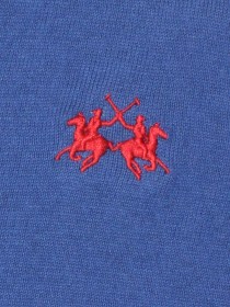 Джемпер ярко-синий кашемировый с красным брендингом фото