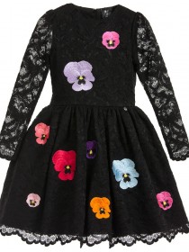 Платье чёрное пышное кружевное с разноцветными цветами цена
