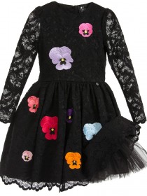 купить Платье чёрное пышное кружевное с разноцветными цветами