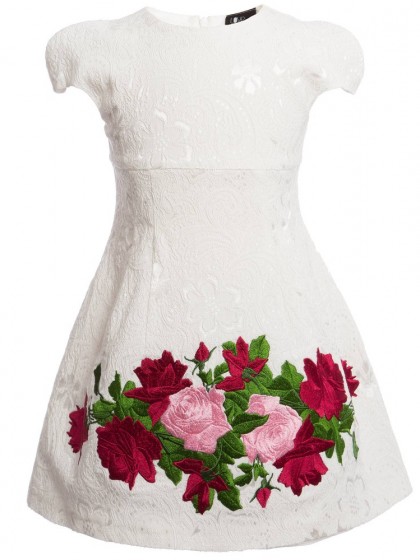 Платье пышное жаккардовое с вышивкой алые и розовые розы