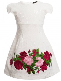 купить Платье пышное жаккардовое с вышивкой алые и розовые розы
