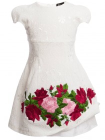 Платье пышное жаккардовое с вышивкой алые и розовые розы фото
