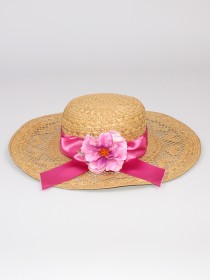 Шляпа соломенная с розовой лентой и цветком фото