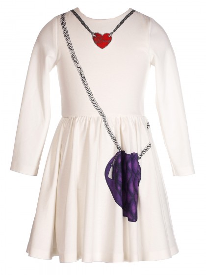 Платье белое пышное с длинным рукавом и принтом " Сумочка"