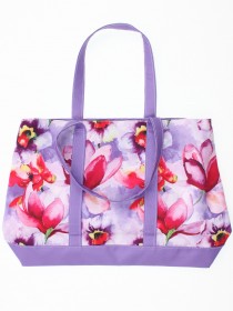 купить Сумка пляжная фиолетовая с принтом "Орхидеи"