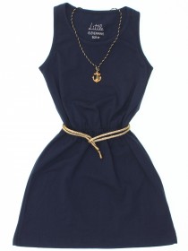 Платье темно-синее легкое с золотым украшением "Якорь" и поясом цена