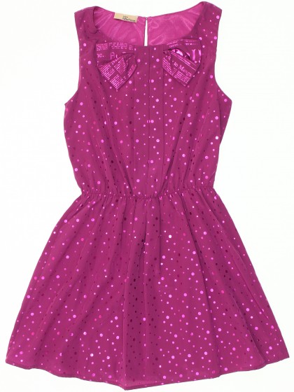 Платье цикламенового цвета с блестящей отделкой и бантом