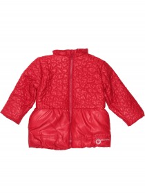 Куртка демисезонная красная с капюшоном и стежкой в виде сердечек фото