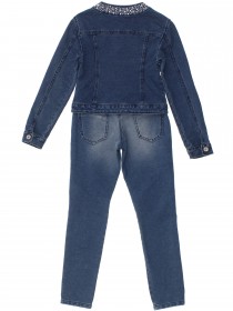 купить Костюм джинсовый синий с бусинами и стразами: куртка и брюки
