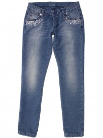 Костюм джинсовый синий с бусинами и стразами: куртка и брюки цена