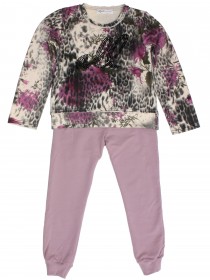 купить Комплект: свитшот с леопардовым принтом и чёрными стразами и розовые штаны