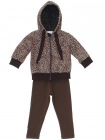 Костюм спортивный утеплённый: леопардовая толстовка с капюшоном и коричневые штаны фото