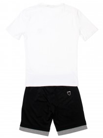 Комплект спортивный: белая футболка с брендингом и черные шорты с молниями цена