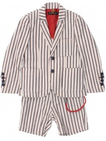 купить Костюм бежевый в чёрную полоску с красной отделкой: пиджак и шорты