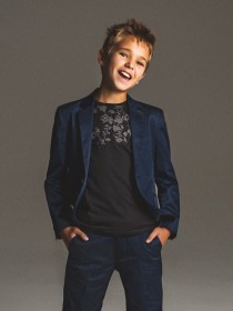 Костюм синий классический: пиджак и брюки, ткань с небольшим блеском фото