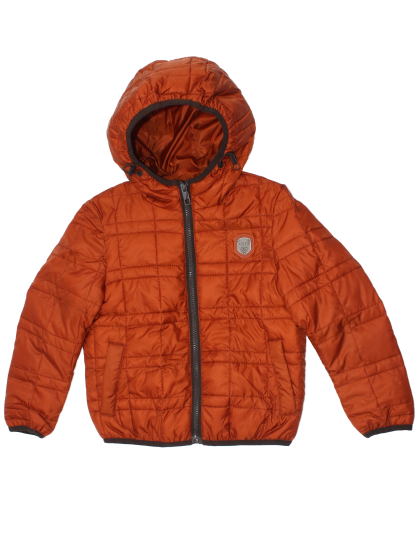 Куртка кирпичного цвета стёганая с капюшоном на тонком утеплителе
