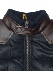 Куртка синяя с коричневыми кожаными вставками цена