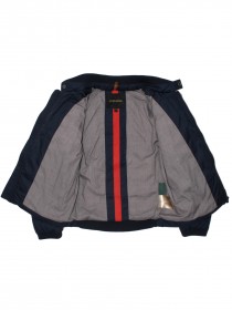 Куртка бомбер темно-синяя стёганая с трикотажным воротом и брендингом цена