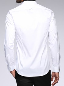 Рубашка белая с чёрным кожаным воротничком цена