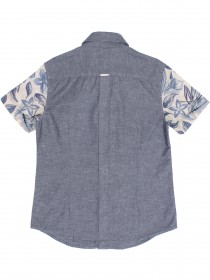 Рубашка джинсовая льняная с коротким рукавом и цветочным принтом цена