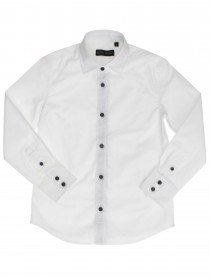 Рубашка белая классическая с чёрной планкой и пуговицами фото