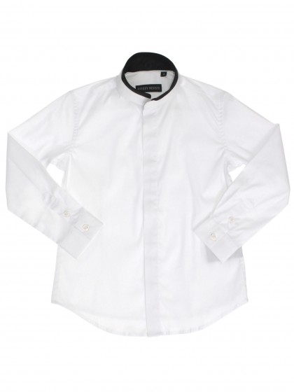 Рубашка белая с чёрным кожаным воротничком