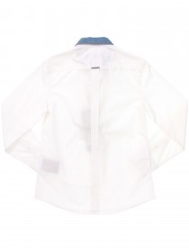 Рубашка белая с джинсовым воротничком и синими пуговицами цена