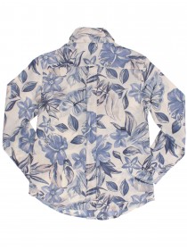 купить Рубашка бежевая с голубым цветочным принтом