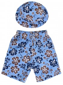 Комплект пляжный голубой с цветочным рисунком: шорты и панама  цена
