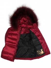 купить Комплект пуховой: вишневая куртка с капюшоном с натуральным мехом и чёрный полукомбинезон 