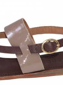 Босоножки коричневые кожаные с бежевой лакированной вставкой цена