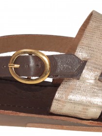 Босоножки коричневые кожаные с золотой вставкой "змеиный принт" цена