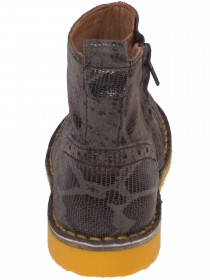 Ботинки серые кожаные со змеиным принтом и желтой подошвой фото