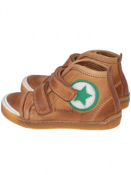 Ботинки кожаные коричневые с градиентом цвета и зеленой звездой 
