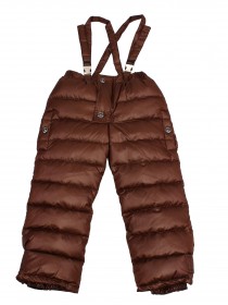 купить Комплект зимний пуховой: бежевая комбинированная куртка с натуральным мехом на капюшоне и коричневые штаны