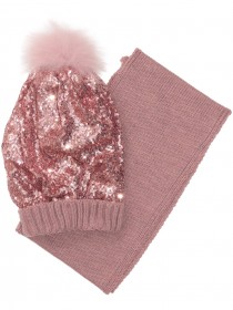 купить Комплект шапка и шарф розовый с пайетками