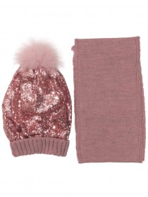 Комплект шапка и шарф розовый с пайетками цена