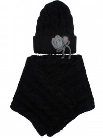 Комплект чёрный с серым украшением: шапка с шарфом цена