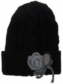 Комплект чёрный с серым украшением: шапка с шарфом фото