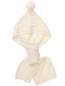 Шарф-капюшон белый фактурный с помпоном фото