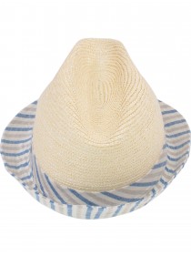 Шляпа бежевая соломенная с отделкой в голубую полоску фото