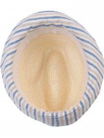 Шляпа бежевая соломенная с отделкой в голубую полоску цена