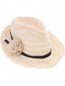 Шляпа бежевая кружевная с цветком и кожаным ремешком цена