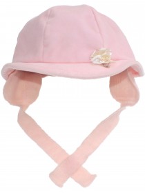 Шляпка розовая утепленная на завязках с белыми розочками