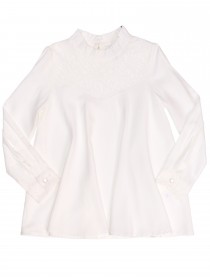 Блузка белая с кружевной вставкой расклешенная фото