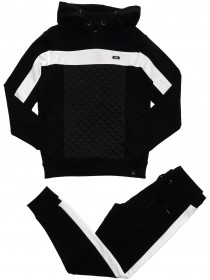 Костюм черный спортивный с белой отделкой: толстовка с капюшоном и штаны  фото