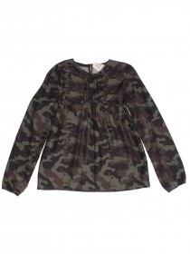 Блуза цвета милитари из натурального шелка с брошью цена
