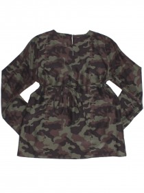 Блуза цвета милитари из натурального шелка с брошью фото