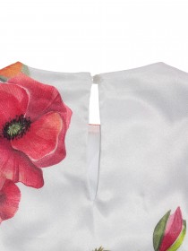 купить Комплект белый "Маки": атласный топ со стразами и юбка солнце клёш с цветочным принтом 