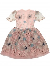 Платье пудровое с разноцветной вышивкой, пышной юбкой и ободком с цветами и стразами "Сваровски" цена